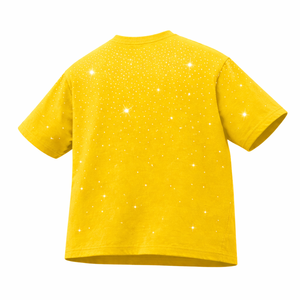 T-shirt Homme Oversize Jaune Personnalisé avec Strass, Motif Diamant Scintillant, Décontracté, Streetwear, Été, Coton Respirant, Motif à Pois - Product Image 2