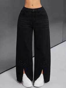 Jean droit classique respirant à imprimé pois vieilli, style streetwear, coupe droite légère, pour un look vintage, avec ourlet régulier, vente en gros - Product Image 3