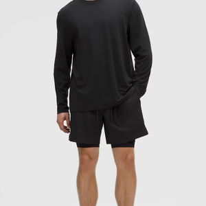 Shorts de sport décontractés pour hommes, taille mi-haute, en coton uni, respirants, à séchage rapide, avec cordon de serrage et poches avant, vente en gros - Product Image 3