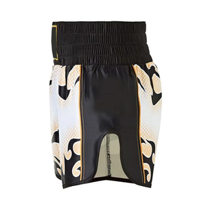 Pantalones Cortos de Muay Thai Blancos Dorados, Pantalones de Kickboxing de Satén Tradicionales, Ropa Profesional de Artes Marciales, Pantalones Cortos Personalizados para Equipos - Product Image 3