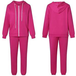 Survêtement rose à capuche pour femmes grandes tailles, couleur unie, décontracté, sweat-shirt à fermeture éclair sur toute la longueur avec poches latérales, vêtements d'automne - Product Image 1