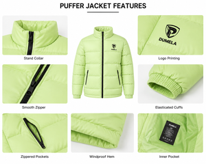 Dumela Men's <b>Light</b> Green Stand Collar Canvas <b>Puffer</b> <b>Jacket</b> Windproof Breathable Zipper Closure Casual Winter Wear Plain Front - Product Image 6
