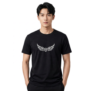 T-shirt pour homme en coton 100% noir, coupe classique, manches courtes, col rond, jersey décontracté, couleur unie, respirant et écologique - Product Image 3