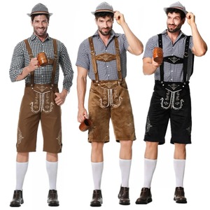 Chemise à carreaux bavaroise pour homme avec broderie, short marron et noir taille mi-haute, tenue décontractée - Product Image 1