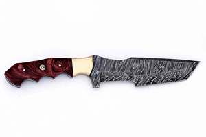 Cuchillo utilitario pesado de acero de Damasco hecho a mano con mango de madera de púrpura intenso y pomo de latón, herramienta artesanal - Product Image 6