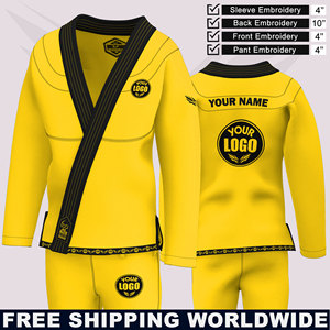 Premium Custom Logo Yellow BJJ Gi Brazilian Jiu Jitsu Uniform 450GSM Pearl Weave Cotton Kimono Martial Arts Professional Suit - Product Image 4