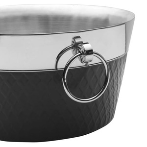 Modern Matte Black Lattice Galvanized Steel <b>Ice</b> Bucket With Silver Rim Ring Handles Dual Tone Party Beverage Tub Supply - Product Image 4