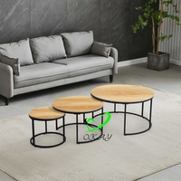 Ensemble de table basse et de table d'appoint ronde en bois au design moderne avec cadre en métal doré, facile à nettoyer, pour le salon, meubles de maison