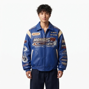 แจ็คเก็ตวาร์ซิตี้สีน้ำเงิน สไตล์ผู้ชาย Midnight 180 Drift Unit แบบ Patchwork สตรีทแวร์ ปกคอพับได้ กันลม เสื้อโค้ทฤดูใบไม้ร่วง - Product Image 1