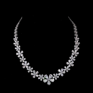 Parure de bijoux de luxe en diamant de laboratoire taille poire, plaqué or blanc 14 carats, motif floral, élégante, pour mariée, cadeau de mariage - Product Image 1