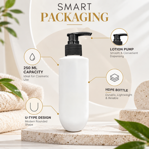 250ml HDPE U Type Cosmetic <b>Bottle</b> with Lotion <b>Pump</b> | Empty Plastic Packaging Container for <b>Shampoo</b> Lotion Body Wash Skincare - Product Image 5