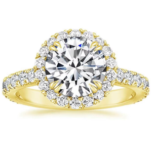 Anillo de Oro Blanco y Amarillo de 14K con Halo de Diamantes Redondos |   Anillo de Compromiso y Boda Clásico Solitario para Mujer, con Diamante Auténtico, Joyería Fina - Product Image 3