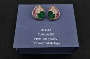 Boucles d'oreilles clous 11412 en zircon cubique et quartz rose, pierres ovales, plaqué or, en laiton, élégantes pour mariage et soirées - Product Image 3
