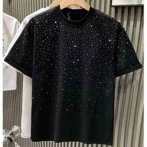 T-shirt personnalisé en coton à col rond et manches courtes, entièrement orné de strass, avec décoration thermocollée, vente en gros, marque privée - Product Image 5