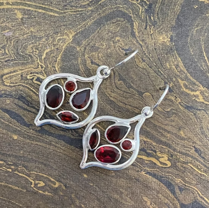 Vintage Ethnic Style 925 Silver <b>Earrings</b> Multi-<b>Garnet</b> Gemstone Cluster Dangle Hook Jewelry For Women - Product Image 2