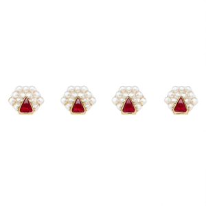 Designer Pearl and <b>Red</b> Stud <b>Earrings</b> Set-Gold Plated Zinc Alloy with Diamond Accents Trendy Geometric Gift - Product Image 2