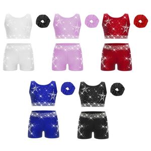 Traje de baile de gimnasia para niñas de 6 a 16 años, <span class=keywords><strong>chaleco</strong></span> con pantalones cortos y banda para el <span class=keywords><strong>pelo</strong></span> para práctica de acrobacias, entrenamiento, espectáculo escolar - Product Image 1