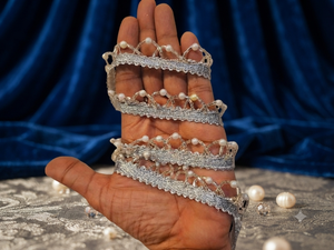 Handmade Pearl Beaded Polyester/Nylon Lace Embroidered Trim Decorative Border Fancy Floral Pattern 1'' 1 7/8'' Width <b>Dresses</b> - Product Image 5
