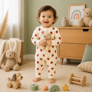 Mameluco de Manga Larga 100% Bambú para Bebé |   Ropa de Dormir para Bebés Unisex, con Estampado de Fresas, Cierre Bidireccional, Suave y Transpirable, 200gsm, Tejido Interlock - Product Image 2