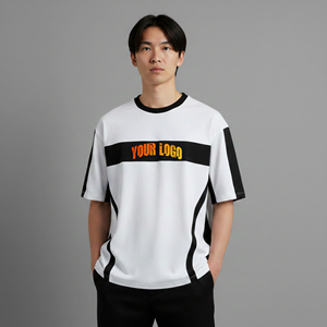 Camiseta Blanca de Manga Corta para Hombre con Ribete en Contraste Negro, Cuello Redondo, Corte Casual, Diseño con Letras Impresas, Tejido de Punto Oversize - Product Image 3