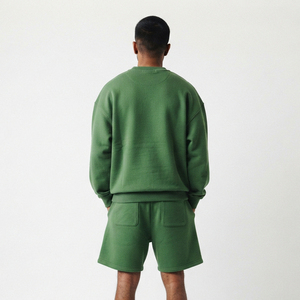 <b>Men's</b> Baggy Sweat Shorts Set Casual 100% Polyester Cotton 450GSM Drop Shoulder Oversize Two Piece Winter Wear Shorts Set <b>Men</b> - Product Image 2