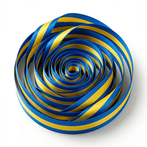 ริบบิ้นซาตินโพลีเอสเตอร์ 100% สีน้ำเงิน-เหลืองลายเส้นตรงกลาง ขนาด 25 มม. สำหรับตกแต่งงานแต่งงาน เครื่องประดับผม และงานฝีมือ ขายส่ง - Product Image 5