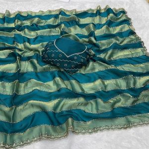 Trendy Premium Space Silk <b>Saree</b> with Jarkhan And Val Work And Designer Festive Party Wear <b>Saree</b> wholesale rate by royal export - Product Image 6