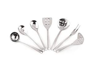 Ensemble d'ustensiles de cuisine Eurogem en acier inoxydable 7 pièces : louche, écumoire, spatule, fourchette et cuillères de service pour usage domestique - Product Image 2