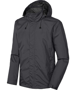 Men's Nylon Stand Collar <b>Rain</b> <b>Jacket</b> Waterproof Canvas Windbreaker with Zipper & Embroidery Decoration for Walking - Product Image 1