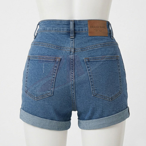Short en jean taille haute pour femme, coupe droite, bleu délavé, décontracté, été, ourlet retroussé, boutonnage frontal, coupe classique - Product Image 2