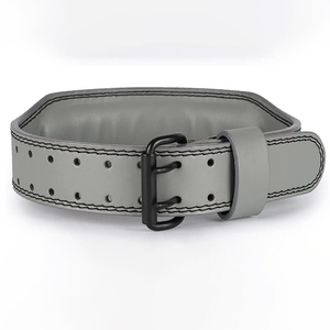 Ceinture de musculation en cuir de vachette grise, réglable avec fermeture auto-agrippante, respirante, antidérapante, unisexe, pour le soutien lombaire et l'entraînement de force - Product Image 4