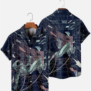 เสื้อฮาวายชาย คอวี แขนสั้น ผ้าถัก พิมพ์ลายดิจิทัล ติดกระดุม ทรงหลวม สไตล์ลำลองสำหรับฤดูร้อน ลายเซิร์ฟ ผ้าโพลีเอสเตอร์ 100% - Product Image 1