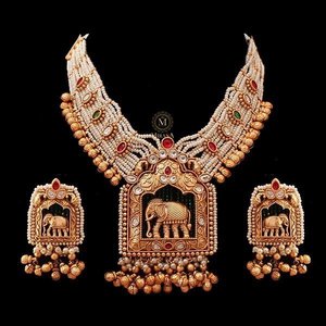 Gajagamini Antique Gold Plated Bridal Necklace and Earring Set for Festivals - Product Image 1