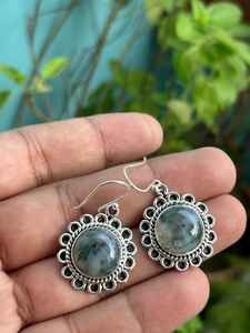 Boucles d'oreilles pendantes en argent sterling avec agate mousse, pierre précieuse ronde, faites à la main, bijoux de fête, mode féminine, joaillerie fine - Product Image 3