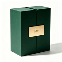 Boîte cadeau personnalisée en papier rigide vert foncé, imperméable, réutilisable, écologique, à double porte magnétique, avec estampage à chaud du logo MH pour articles de luxe