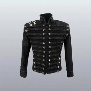 เสื้อแจ็คเก็ตทักซิโด้สไตล์อังกฤษสีดำสำหรับผู้ชาย คอจีน ประดับด้วยคริสตัล ติดกระดุมสองแถว ทรงปกติ - Product Image 1