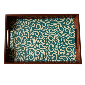 Bandeja de Servir Decorativa de Madera con Diseño Floral, Bandeja para Servir Té, Café y Aperitivos, Decoración Elegante para el Hogar, Organizador de Mesa - Product Image 1