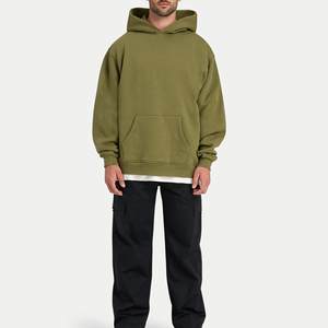 New Arrival <b>Men's</b> Heavyweight Oversized Fleece Breathable Pocket <b>Pullover</b> Hoodie Winter Plain Dyed Custom Screen Printed Logo - Product Image 3