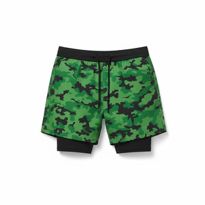 Shorts de sport pour homme OEM, décontractés, couleur unie, 2 en 1, avec poches intérieures à la taille, pour musculation, course à pied et gym. - Product Image 1