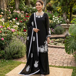 AARIKA TEXTILE Women's Ethnic Fendy Silk Salwar Set Embroidery <b>Beads</b> Recycled Materials Reversible Design Wedding Party Wear - Product Image 1