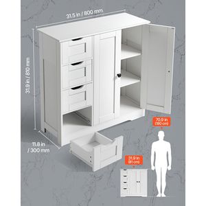 Armadietto del pavimento del bagno in legno bianco con 4 cassetti e mobili di stoccaggio della mensola regolabile - Product Image 3