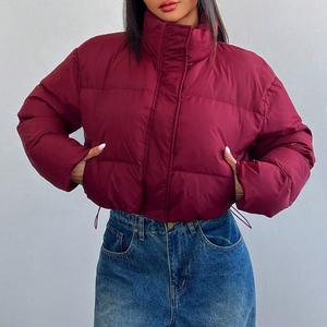 Latest Design Cropped <b>Women</b> Puffer <b>Jacket</b> Stand Collar Zipper <b>Winter</b> Fashion Thick Polyester Wadding <b>Jackets</b> - Product Image 6