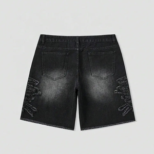 Pantalones Cortos Casuales Transpirables para Hombre, de Talla Grande, con Logotipo Personalizado, Pedrería, Bajo Deshilachado, de Alta Calidad OEM, de Tejido Pesado y Corto - Product Image 2