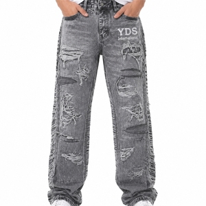 Jeans en denim personnalisés pour hommes, style streetwear, coupe ample et large, effet vieilli, délavage vintage, sur mesure - Product Image 1