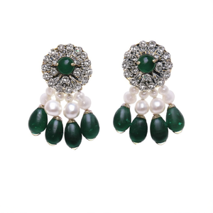 Kemp Stone Designer Zircon <b>Pearl</b> <b>Diamond</b> <b>Earring</b> Set-Trendy Ethnic Wedding Jewelry - Product Image 2