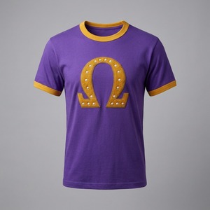 Camiseta Morada de Manga Corta para Hombre con Logotipo Omega Bordado en Dorado, Ribete en Contraste, Cuello Redondo, Corte Regular - Product Image 1