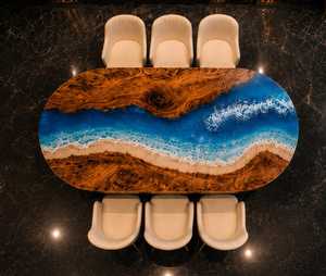 Custom Luxury Resin River Dining <b>Table</b> Handmade Solid Walnut Wood Live Edge Furniture for Home Office Hotel Villa and Commercial - Product Image 3