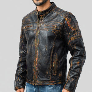 Blouson de moto d'hiver coupe-vent grande taille pour homme avec fermeture éclair et col montant en cuir PU - Product Image 6