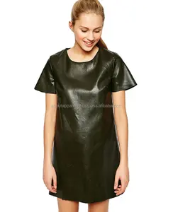 Promotion Price Bandage Women Dress Sexy Club Faux leather Dress, Short Sleeve Shift Cheap Dress in Leather Look