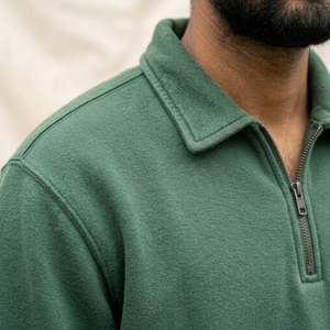Sweat-shirt à col zippé vert pour homme, coupe classique, couleur unie, col rabattu, style streetwear décontracté, tissu polaire, 100% coton - Product Image 5